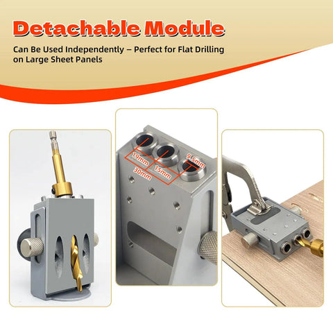 Pocket Hole Jig Kit With Vacuum Dust Collection, All Metal Pro Grade Build, showing detachable module on sheet panel