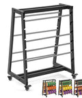Heavy Duty 8 Rod Wire Spool Rack With Easy Glide Locking Casters And Solid As A Rock 400 Lb Capacity Adjustable Stainless Steel Cable Dispenser Mobile Cart, black metal frame, with multiple rods.
