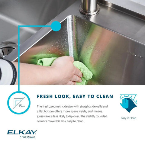 Close view of undermount bar sink being cleaned, showcasing modern design. "Undermount Bar Sink Built Tough In 18 Gauge Stainless Steel 13.5 Inch By 18.5 Inch By 9 Inch Single Bowl Type 304 Durability Quiet Rinse Friendly Design Real Workhorse For Home Kitchens And Prep Areas."