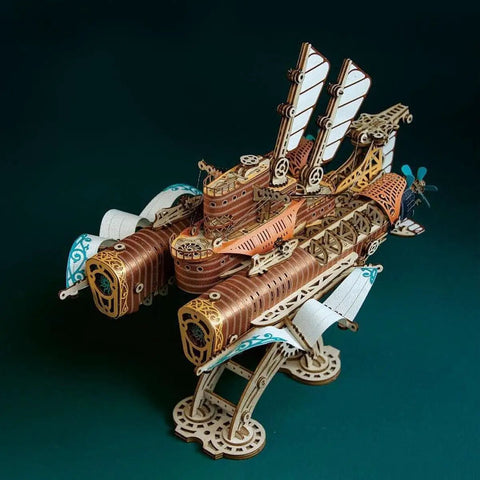 Ultimate 3D Wooden Puzzle Kit For DIYers, Handcrafted Spaceship Model, Steampunk Airship Build With 400 Plus Precision Cut Parts