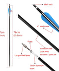 Diagram of 12 Pack 30 Inch Archery Aluminum Arrows With Spine 300 For Target Practice and Hunting Field Points and components.