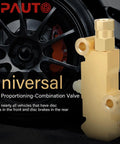 Drop Dead Cool Brass Brake Proportioning Valve Disc Front And Disc Rear Brakes Universal Fit, showcasing a brass component beside a black wheel.