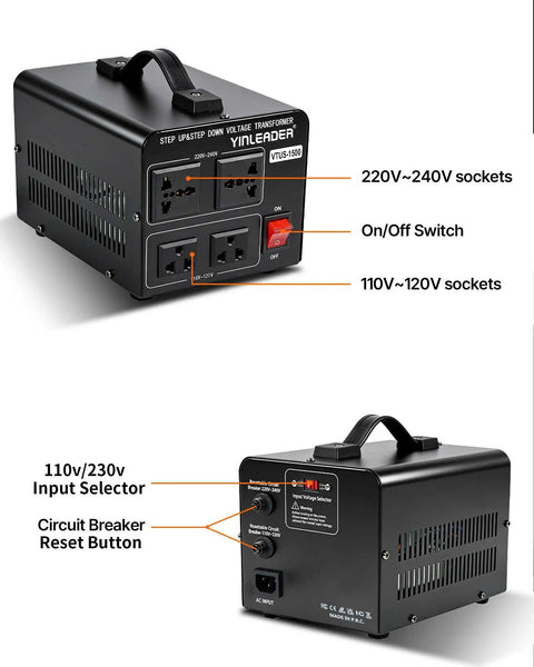 1500W Voltage Converter Transformer 110V To 220V And 220V To 110V Step Up Down Power Adapter with sockets and switches