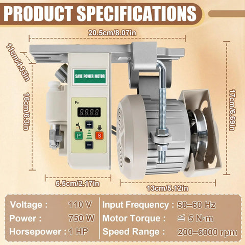 Powerhouse Servo Motor for Sewing Machines With Controller and Foot Pedal, 200 to 6000 RPM, CW CCW, AC 110V 750W 1HP