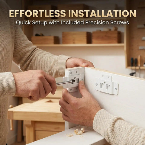 Installing Beefy 2 In 1 Cold Rolled Steel Corner Brace And Furniture Connector With Safety Card Slot for beds tables shelves white 8 pack