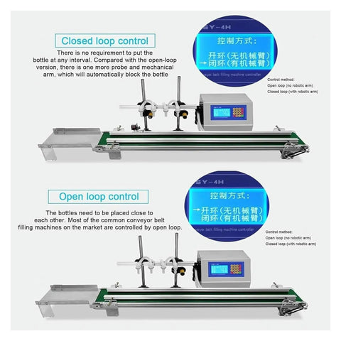 Four Head Electric Bottling Machine For Honey Milk And Water With Zero Hassle Digital Control And Closed Loop Setup showing control interface and arm.