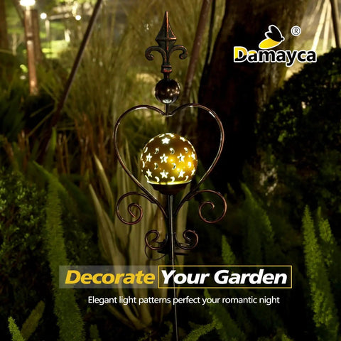 Solar Garden Lights Outdoor Decorative Stake for yard patio porch lawn gold globe LED ball with moon and star cutouts