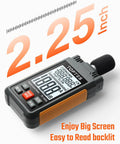 Orange Sound Level Meter With A Weighting, 30 To 130 dB Range, Portable Decibel Meter With 2.25 Inch Backlit LCD, Data Hold, Max Min, Ideal For Home Use, Noisy Neighbor Monitoring, Workshop And Factory Noise Tracking. Front view on white background.