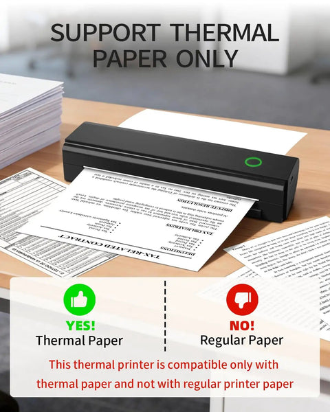 Travel Ready Portable Bluetooth Thermal Printer For On The Go on desk printing documents, supports only thermal paper