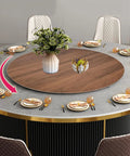 Kick Up Your Hosting Game With This 39 Inch Round Wooden Lazy Susan Rotating Serving Tray on a dining table setup.
