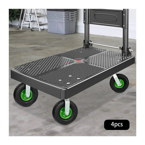 Heavy Duty 10 Inch Pneumatic Caster Set Four Piece Swivel And Rigid Wheels Ball Bearing Axles for hand trucks on freight dolly.