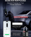 Badass Level Two EV Charger With Forty Amp J1772 Connector Slick WiFi App Control demonstrating anti-theft features with a lock.