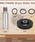 RB170002 dryer roller kit components with dimensions shown for Ultimate Dryer Repair Kit For 1992 And Newer SM Series Dryers.