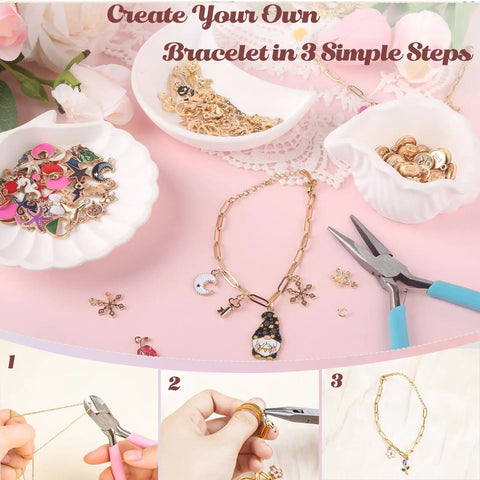 Stainless Steel Gold Charm Bracelet Making Kit For Beginners DIY Jewelry Craft Set With Paperclip Chain Bracelets Charms Pliers