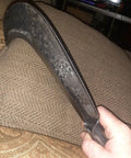 Close-up of Heavy Duty Machete Billhook Sickle Knife For Yard Work And Tree Cutting, showcasing curved manganese steel blade.