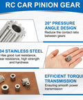 Mod 1 12T Spur Gear 5mm Bore Stainless Steel Pinion Gear 304 Stainless, 20 Degree Pressure Angle For RC Cars Trucks Spur Rack And DIY Motor Projects For Hobbyists on RC motor shaft