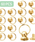 Top Shelf Gold Screwback Round Head Rivets With Pull Rings Heavy Duty Zinc Alloy 8 mm Fasteners For Leathercraft 60 pieces displayed.