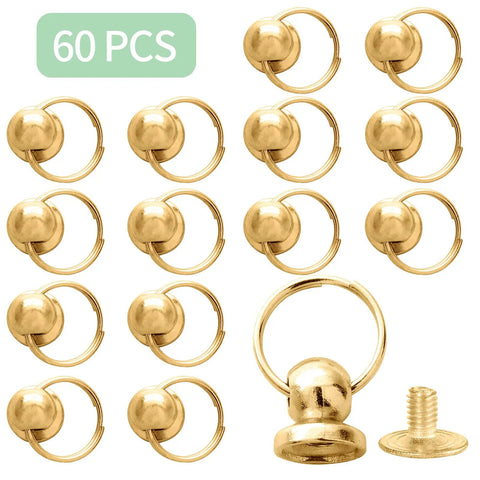 Top Shelf Gold Screwback Round Head Rivets With Pull Rings Heavy Duty Zinc Alloy 8 mm Fasteners For Leathercraft 60 pieces displayed.