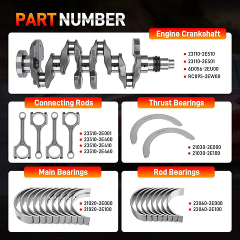 Engine Crankshaft And Connecting Rod Bearings Kit Fits 2.0L Kia Forte 2017-2021 And Hyundai Elantra 2016-2020 with part numbers