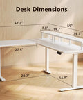 Electric L-Shaped Standing Desk With Monitor Stand And Built In Power Outlets 59 Inch Height Adjustable Sit Stand Desk For Home Office A Real Workhorse Lift Table For Workstation White with dimensions