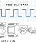 Diagram of Water Flow Hall Effect Sensor Switch and Flow Meter 1-60 L/min, 5-18V DC, showing square pulse output and dimensions.