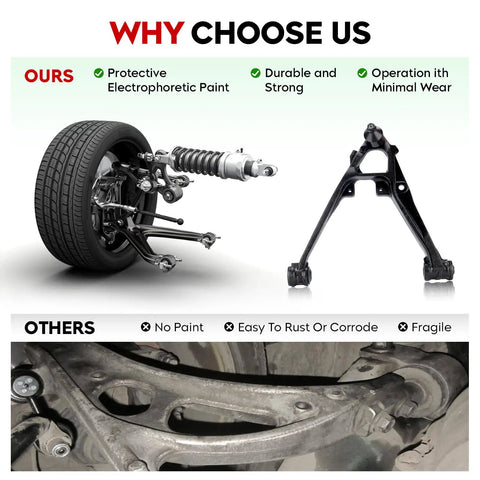 Front Lower Left And Right Control Arms With Ball Joint Suspension Beefed Up For GMC Sierra 1500 Silverado 1500 Cadillac Escalade 2007-2015 Yukon 2007-2016 Chevy Avalanche 2007-2013 Suburban Tahoe 2007-2014 black painted steel control arm shown with ball joints