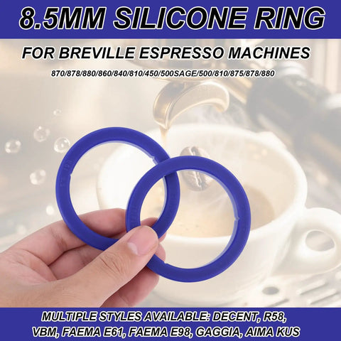 2 Pack Silicone Group Head Gaskets For E61 Espresso Machines Group Heads And Portafilters 8.5mm Blue Durable BPA Free High Temperature Resistant Easy Swap For Quick Replacements held in hand