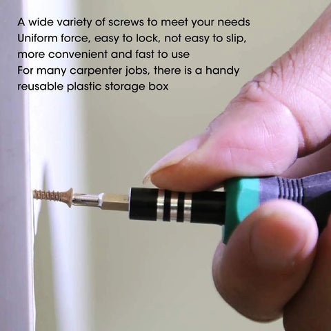 Hand installing a screw from the 1200 Piece Woodworking Screws Kit M2 M5 Self Tapping Cross Countersunk Set into a surface.