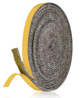 Rolled fiberglass flat gasket tape for stoves and fireplaces; self-adhesive, 1/8 inch thick, 3/8 inch wide, 118 inch long.