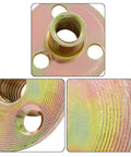 Close-up views of 12 Pack 3/8-16 Carbon Steel T Nuts With Round Base Plate Flange Insert And Female Thread For Furniture Hardware Mounting