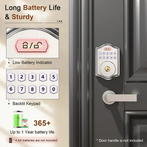 Keyless Entry Door Lock With Code And Voice Guidance Electronic Keypad Deadbolt Auto Lock Anti Peep Password Easy To Install For Front Door Satin Nickel Finish installed on door