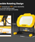 Beast 12500 Lumen LED Work Light With Dimmable Modes IP65 Waterproof Portable Flood Light on stand showing rotation angles
