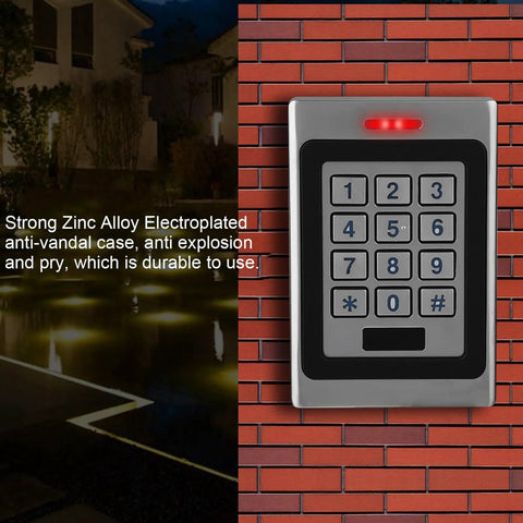 Three Mode Access Control System With Card Or PIN Or Both For External And Internal Security on brick wall