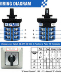 Wiring diagram for 32A Rotary Changeover Switch Box With Exterior Housing, 3 Position 3 Phase, 12 Terminals, IP65 Cam Switch.