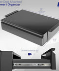 Under Desk Pullout Drawer 18 Inch Slide Out Storage Organizer For Home Office Black Keeps Clutter Down And Workflow Smooth With Easy Access Desk Hack DESKAC03B, showing closed unit dimensions and slide mechanism.