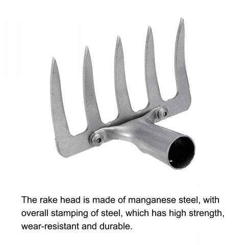 5 Teeth Garden Rake Head Made From Galvanized Manganese Steel, Heavy Duty Metal Rake Head For Yard Work, Handle Not Included