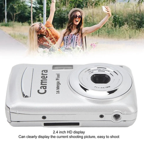 Dope 16MP High Definition Camera With 1080P Video Recording And 16X Digital Zoom, portable silver gray pocket camera front view