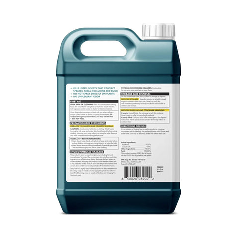 Back label of Bug Doom Insect Barrier Spray For Home And Yard, Botanically Derived Formula, Outdoor Insect Repellent, 1 Gallon