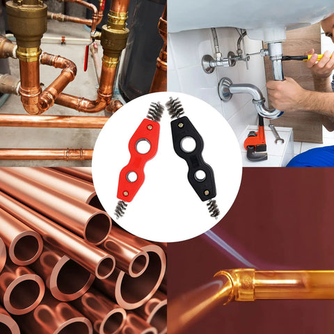 SWZHAI 2-pack 4-in-1 copper pipe cleaners for 1/2 and 3/4 in pipes, red and black handles.