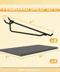 Heavy Duty Black Pegboard Shelf Holders For Thin Metal Walls Four Pack Storage Rack Eight By Sixteen Inch Display Hooks Tough As Nails Garage Organization System Is A Real Winner, showing dimensions.