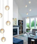 Five Light Raindrop Crystal Ball Chandelier For Foyer Hallway And Dining Room, Dimmable LED Entryway Pendant Light With Nickel Finish, perfect in modern living room.