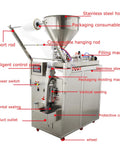 Automatic Quantitative Filling Machine For Paste Liquid And Granule Packaging With Built In Bag Maker And Tight Seal Design 10 To 100 Ml Capacity detailed view of stainless steel body and control panel