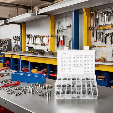 Heavy Duty 280Pcs Stainless Steel Roll Pin Set With Slotted Pins Assortment Kit M1.5 To M8 in plastic box on workshop table
