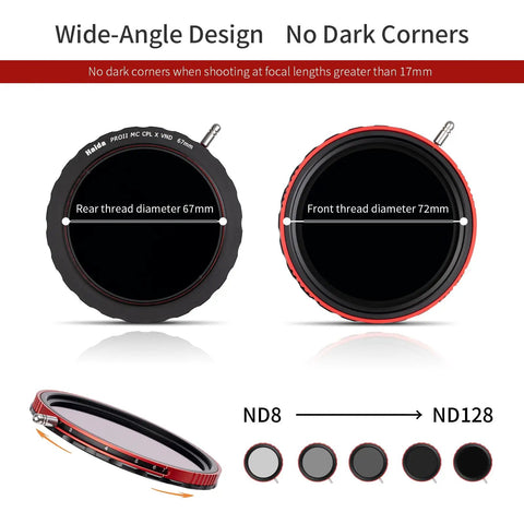 82mm Pro II Multi Coating Circular Polarizer And Variable Neutral Density Filter for DSLR and Mirrorless Cameras front and rear view