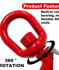 Close-up of 1 Ton Heavy Duty Swivel Hook With Safety Latch 360 Degree Rotating Crane Lifting Eye Hook, red, showing rotation feature.