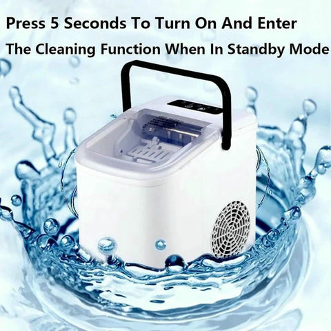 No Fuss Countertop Ice Maker Drops Nine Chill Cubes In Seven Flat Minutes With A Solid Twenty Two Pound Daily Yield Self Cleaning Feature with water splash.