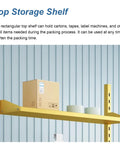 Heavy Duty Floor Stand Bubble Wrap Dispenser With Zero Hassle Setup For Smooth Packing And Moving, yellow top shelf holding box and tape rolls.