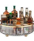 Clear Lazy Susan Turntable Organizer For Kitchen And Pantry, 11 inch rotating storage rack holding assorted bottles and jars