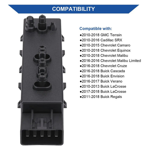 Power Seat Switch 8-Way Recliner Front Passenger Side Control Replacement For Chevy Camaro Equinox Malibu 2010 2019 Cadillac GMC Buick OEM 25974715 12451498 shown with compatibility list