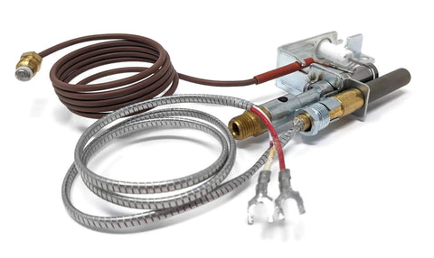 LP Pilot Assembly With Thermopile And Thermocouple For Propane Vent Free Fireplaces And Stoves Replacement Part That Fits CIVF 25 CIVF 25C VFH 33M VFHS 20R VFSR VFYR 16 18 24 30 VFCR 25 VFHD 32R VFHD 36R in silver.